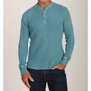 NEW TRUE GRIT fillmore chunky henley top in ocean sapphire